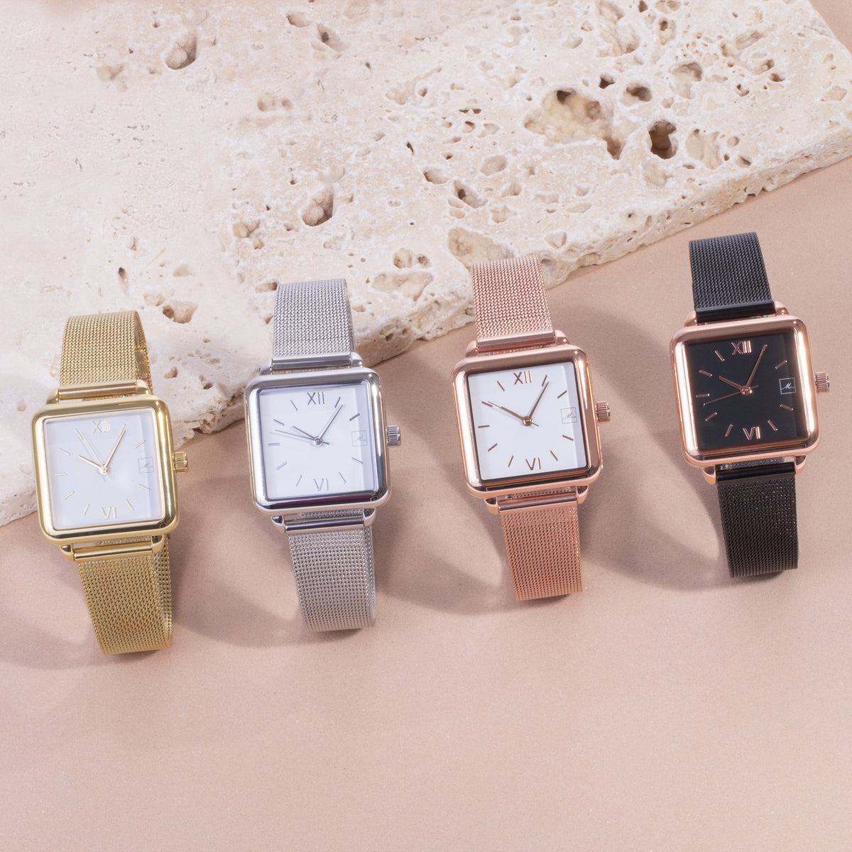 gold stainless steel square watch women W119M03DO MIA Jewelry